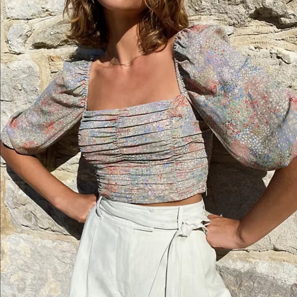 Aritzia Wilfred Lolita Cropped Puff Sleeves Floral Blouse, XS
